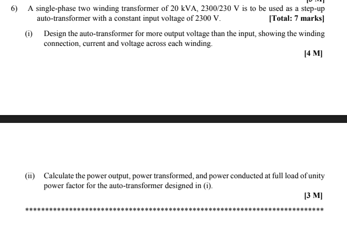 Solved 6) A Single-phase Two Winding Transformer Of 20 KVA, | Chegg.com