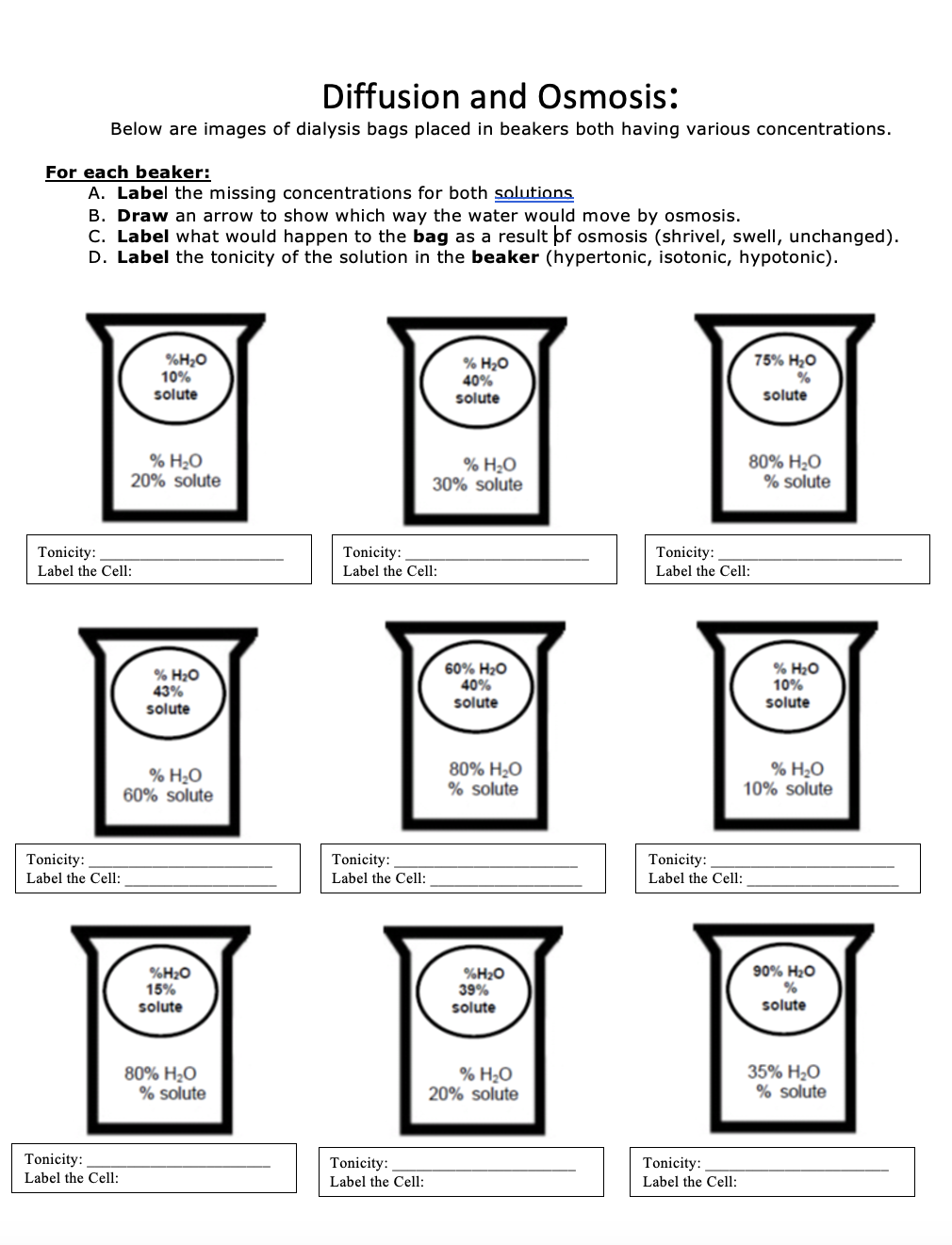 Solved For each beaker A. Label the missing concentrations