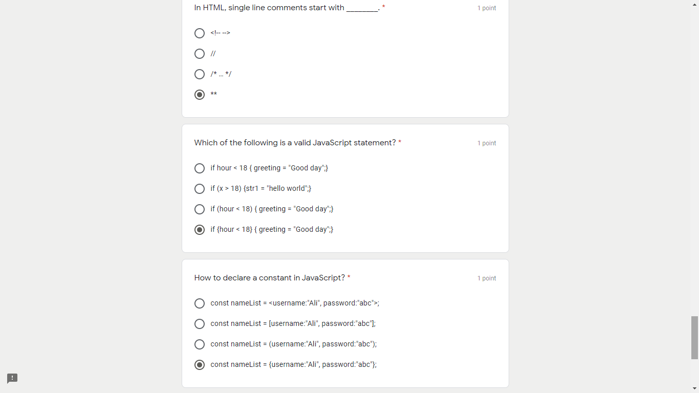 Solved In HTML, single line comments start with 1 point // | Chegg.com