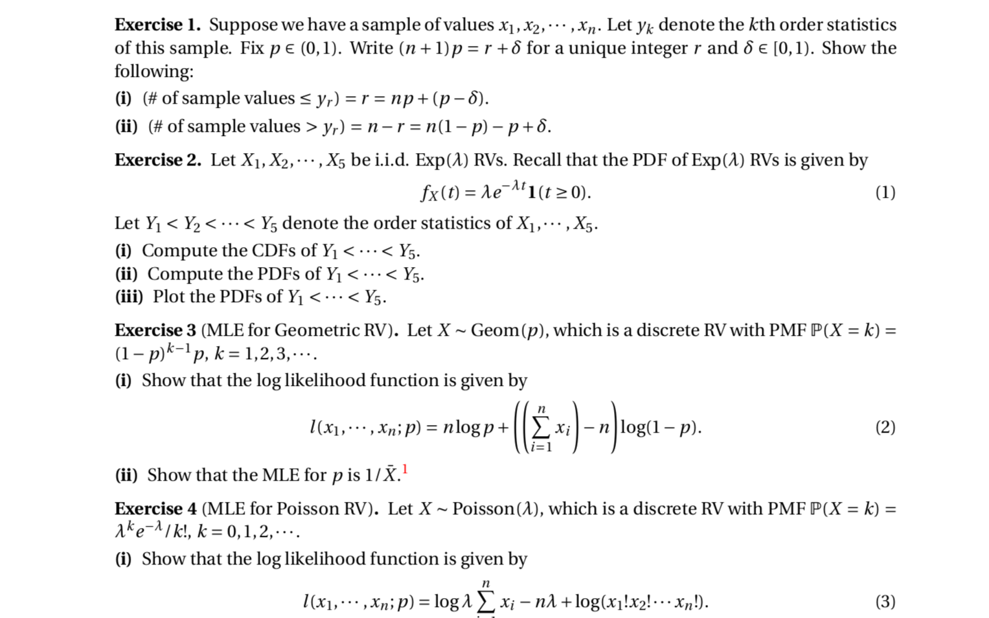 Solved (1) Exercise 1. Suppose we have a sample of values | Chegg.com