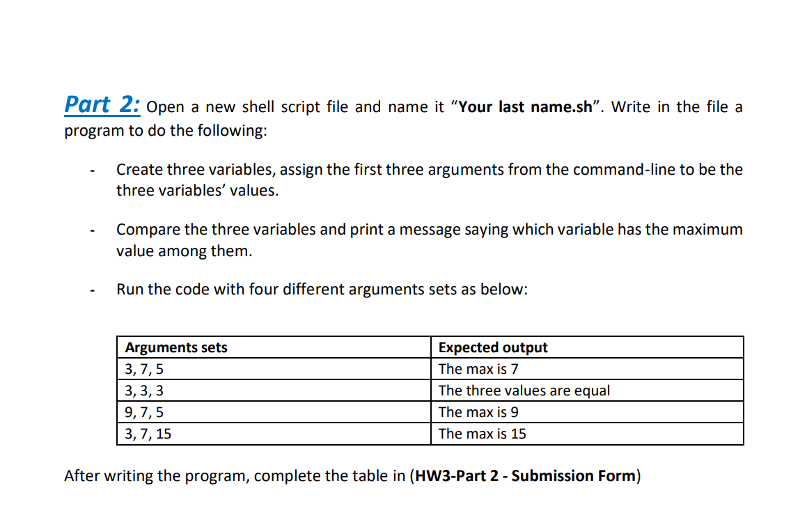 Part 2: Open a new shell script file and name it | Chegg.com