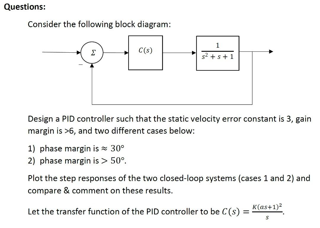 Solved Questions: Consider The Following Block Diagram: 1 Σ | Chegg.com