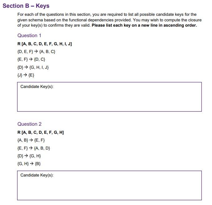 Solved Section B - Keys For Each Of The Questions In This | Chegg.com