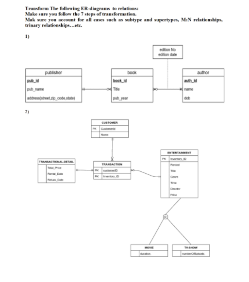 Transform The following ER-diagrams to relations: | Chegg.com