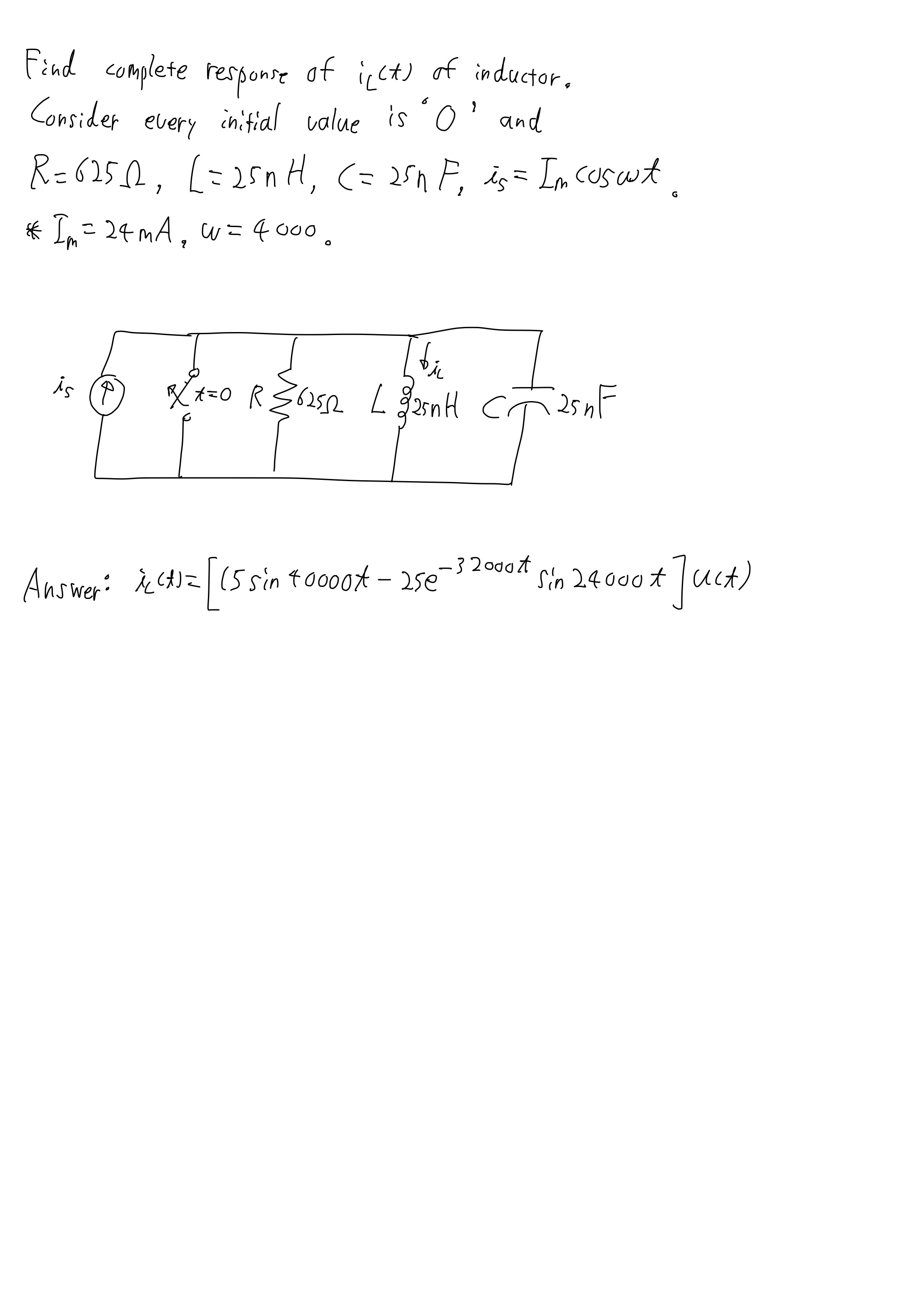 Solved , Find complete response of icct) of inductor.