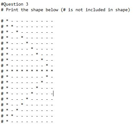 Solved #Question 3 # Print the shape below (# is not | Chegg.com