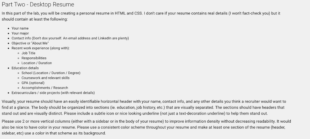 Solved Part Two - Desktop Resume In this part of the lab, | Chegg.com