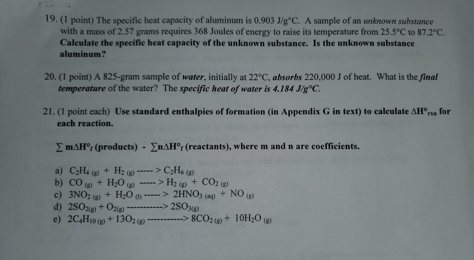 Solved 19. (1 point) The specific heat capacity of aluminum | Chegg.com