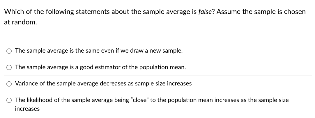 Solved Which of the following statements about the sample | Chegg.com