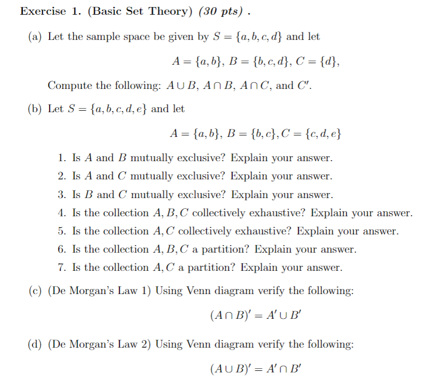 Solved Exercise 1. (Basic Set Theory) (30 Pts). (a) Let The | Chegg.com