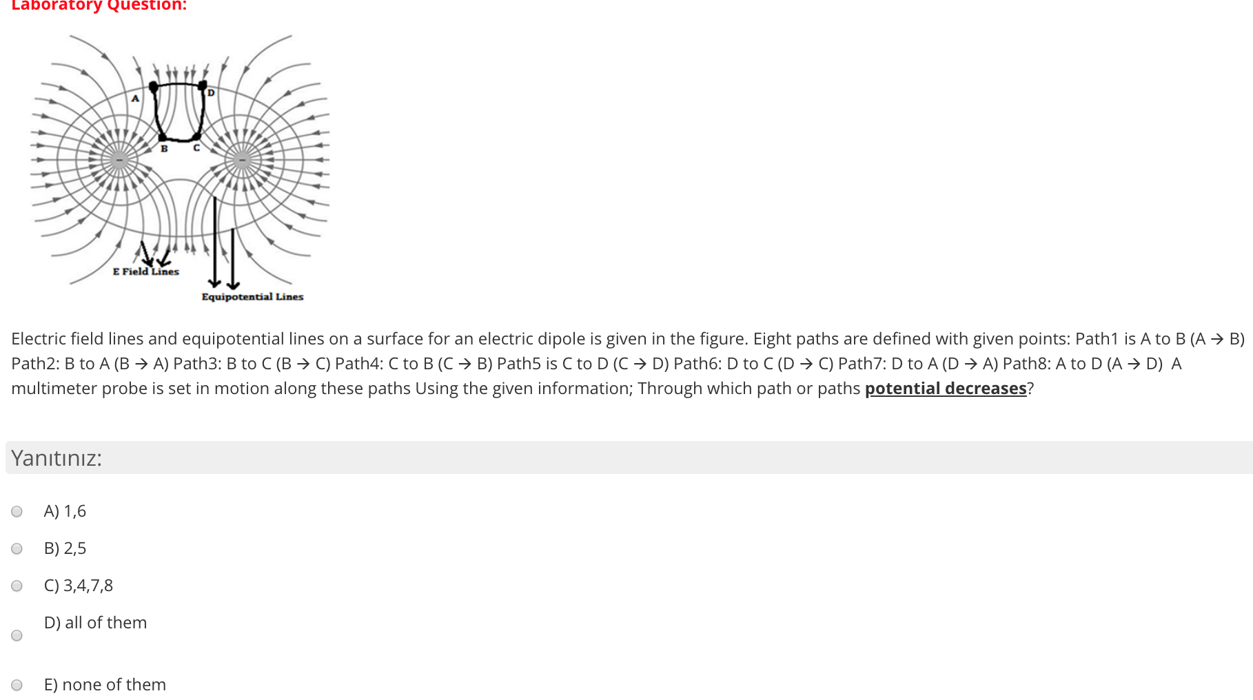 Solved Laboratory Question A U E Field Lines Equipotenti Chegg Com