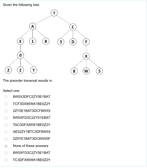 Solved Given The Following Tree: т А с E 1 B 3 D F 0 X 2 Z Y | Chegg.com