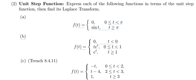 Solved 2) Unit Step Function: Express each of the following | Chegg.com