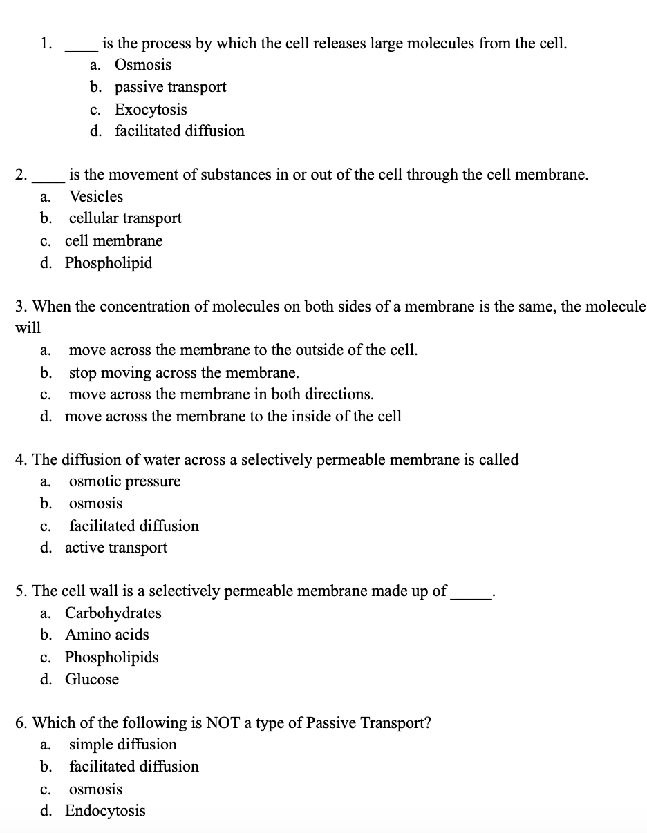 Solved 1 Is The Process By Which The Cell Releases Large Chegg Com