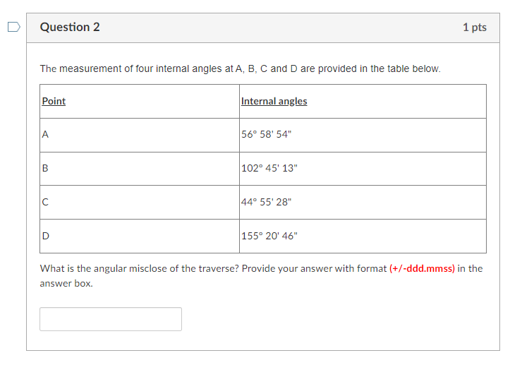 Solved The measurement of four internal angles at A,B,C and | Chegg.com