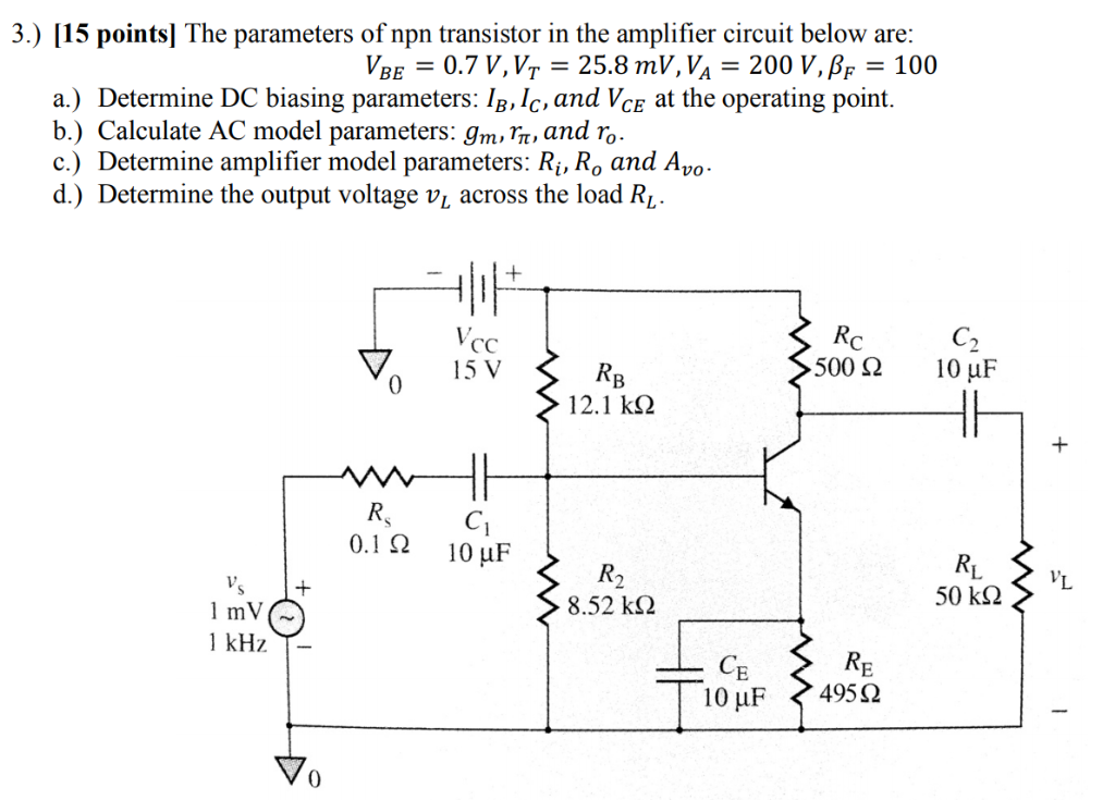 Solved 3.) [15 points] The parameters of npn transistor in | Chegg.com