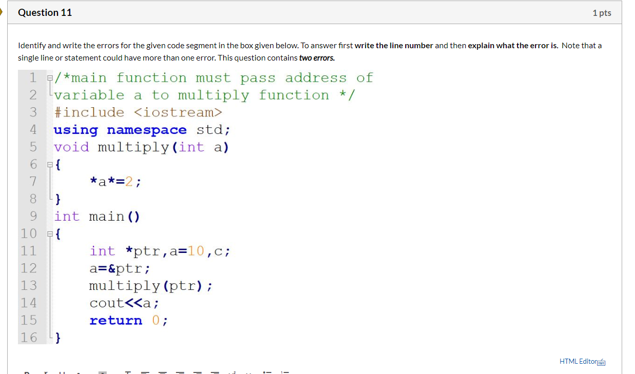 Solved Question 11 1 pts Identify and write the errors for | Chegg.com