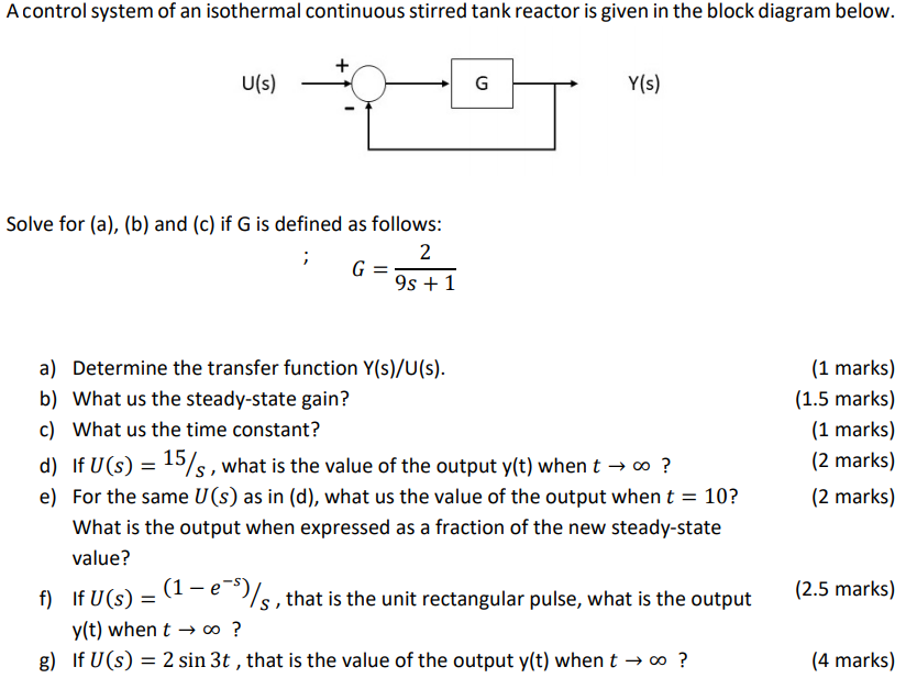 Solved A Control System Of An Isothermal Continuous Stirr Chegg Com