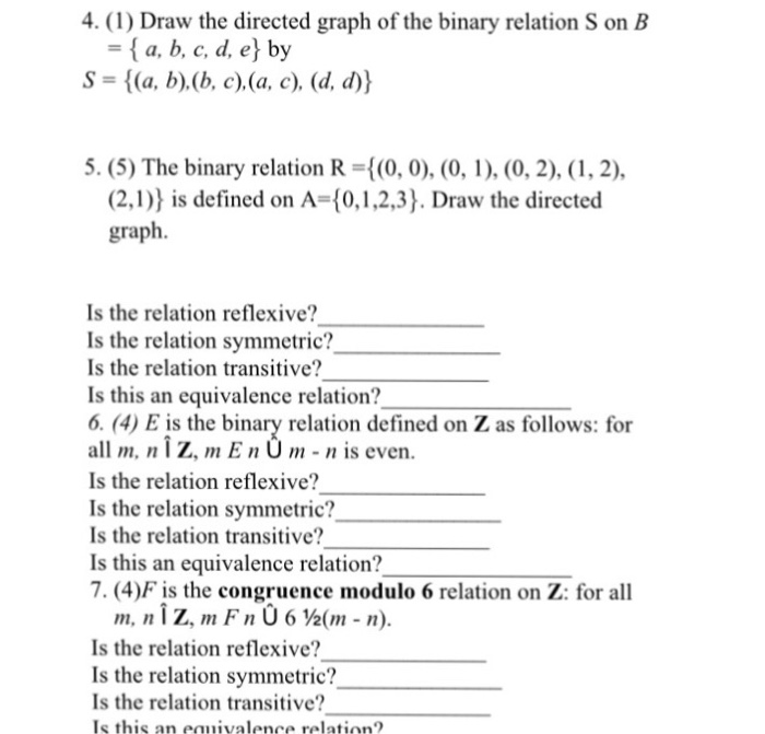 Solved 4. (1) Draw The Directed Graph Of The Binary Relation | Chegg.com