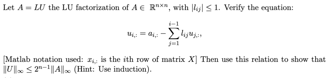 Solved Let A=LU the LU factorization of A∈Rn×n, with | Chegg.com