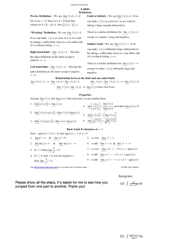 calculus 2 cheat sheet