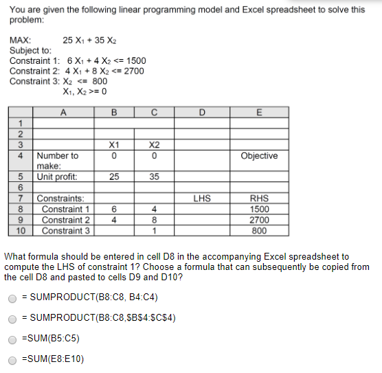 Solved You are given the following linear programming model | Chegg.com