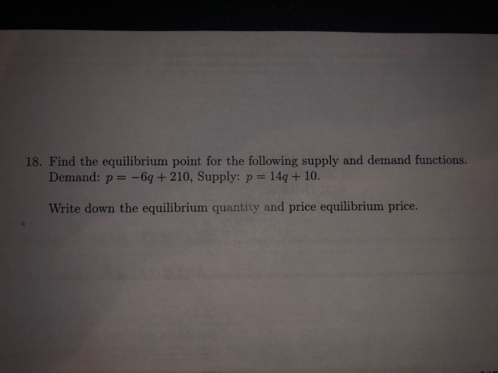 Solved 18. Find the equilibrium point for the following | Chegg.com