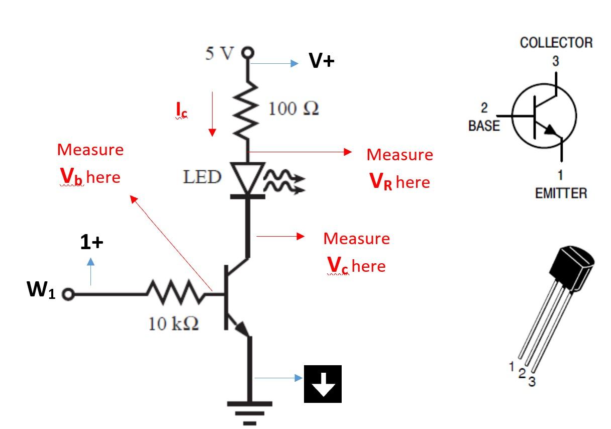 5 V COLLECTOR 3 → V+ Ic 100 Ω 2 BASE Measure Vb here | Chegg.com