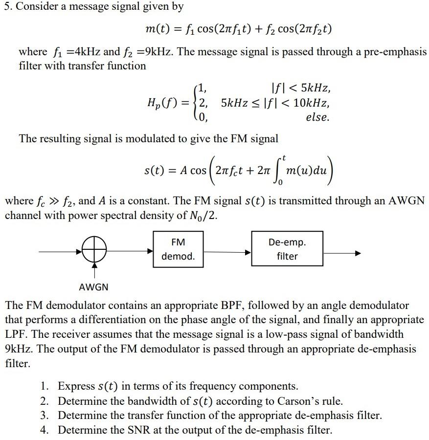 Solved 5. Consider a message signal given by | Chegg.com
