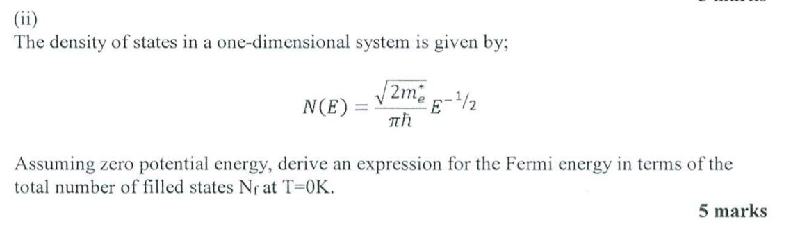 Solved (ii) The density of states in a one-dimensional | Chegg.com