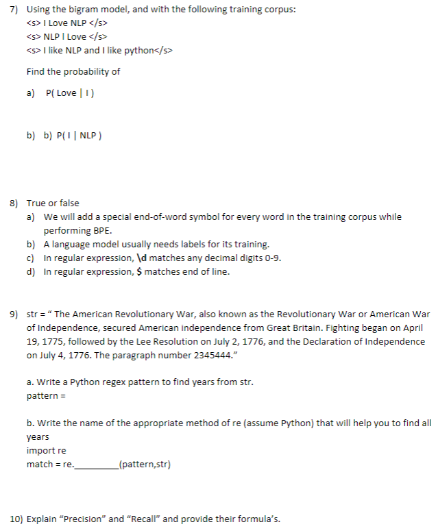 Solved 1) What is Bag of words Representation? Represent the