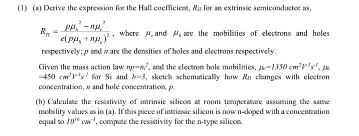 Solved (a) Derive the expression for the Hall coefficient, | Chegg.com