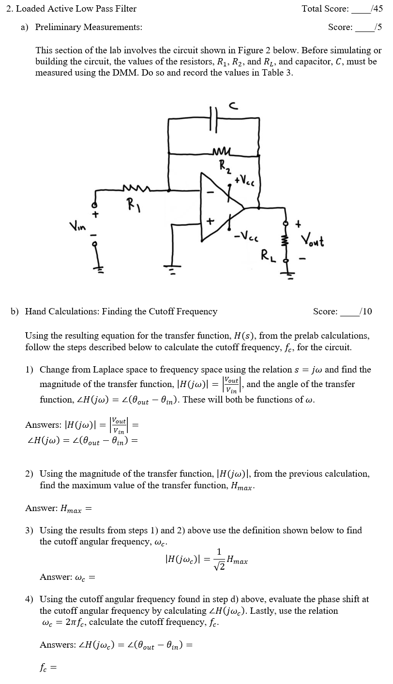 2 Loaded Active Low Pass Filter Total Score 45 A Chegg Com