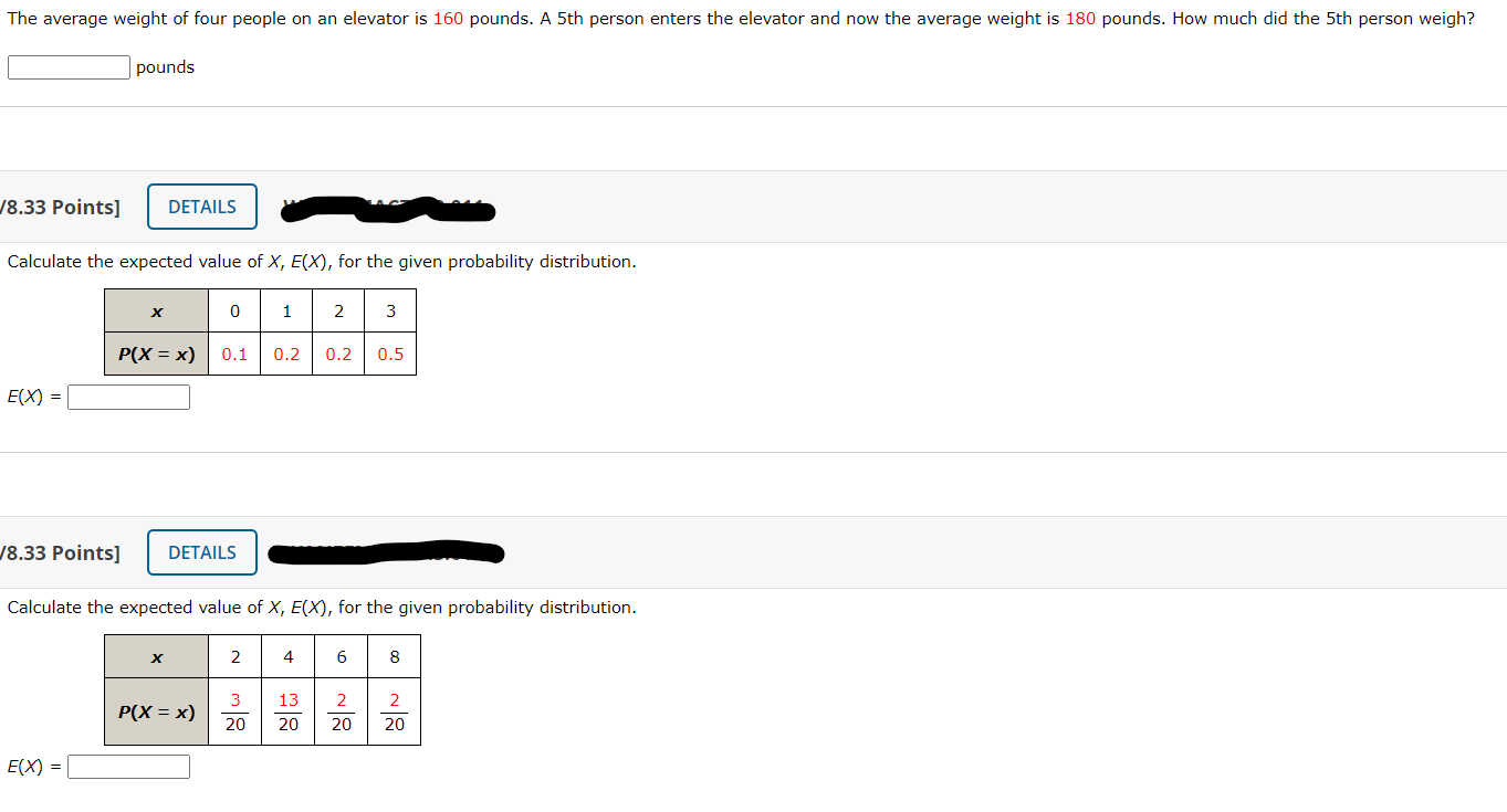 Solved The average weight of four people on an elevator is