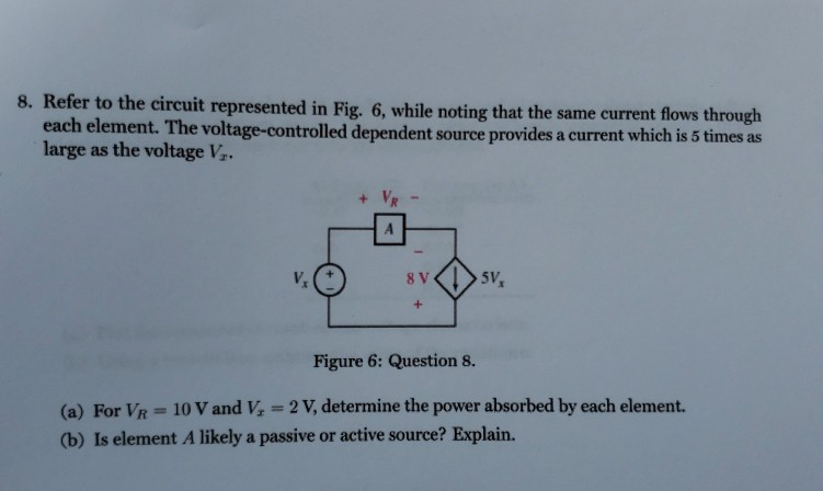 Solved 8. Refer to the circuit represented in Fig. 6, while | Chegg.com