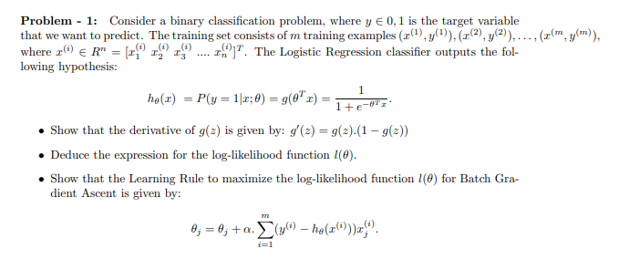 Problem - 1: Consider a binary classification | Chegg.com