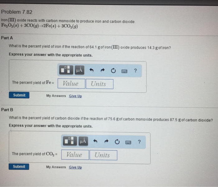 Solved Iron (III) oxide reacts with carbon monoxide to
