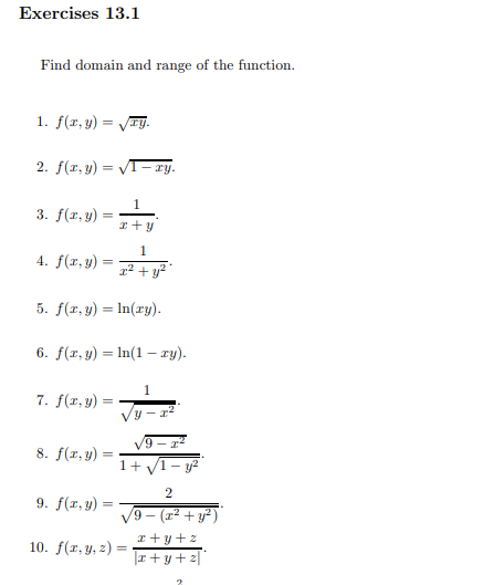 Solved Exercises 13.1 Find domain and range of the function. | Chegg.com