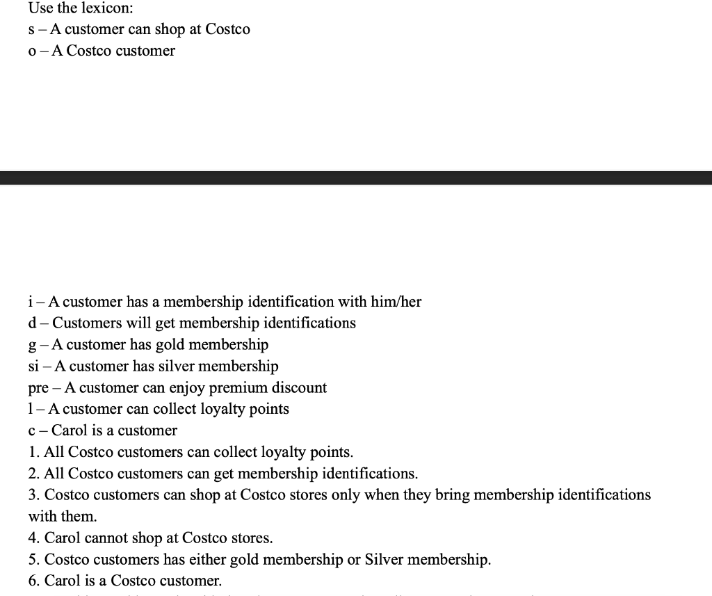Use the lexicon SA customer can shop at Costco 0A