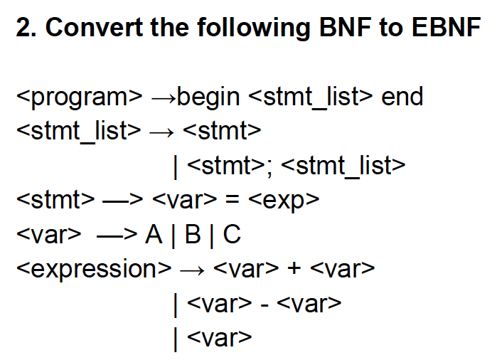 Solved 2. Convert The Following BNF To EBNF → | Chegg.com