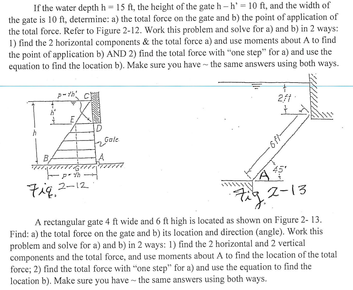 Solved If the water depth h=15ft, the height of the gate | Chegg.com