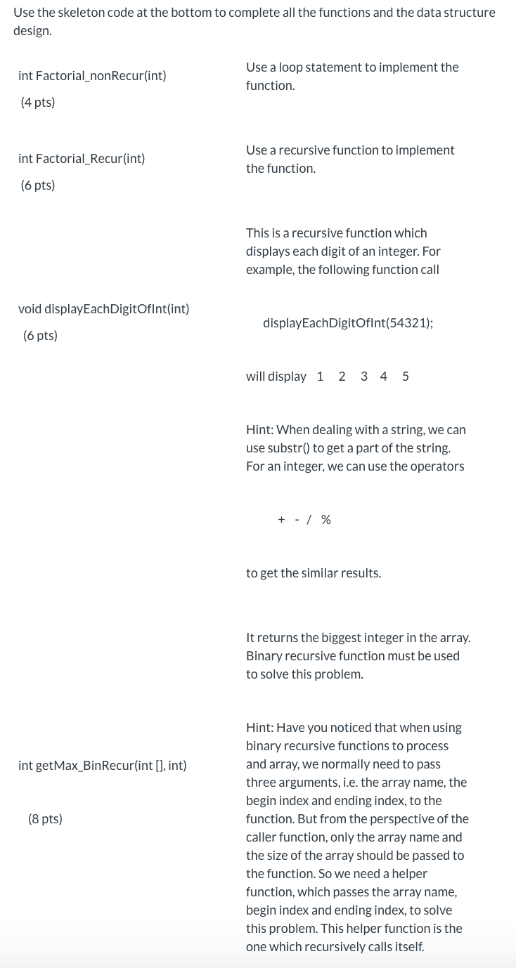 Solved Use the skeleton code at the bottom to complete all | Chegg.com