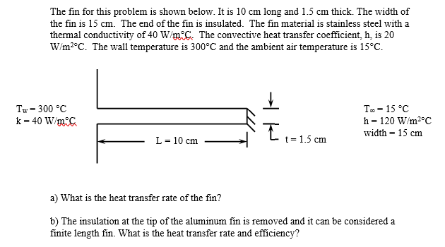 Solved The fin for this problem is shown below. It is 10 cm | Chegg.com