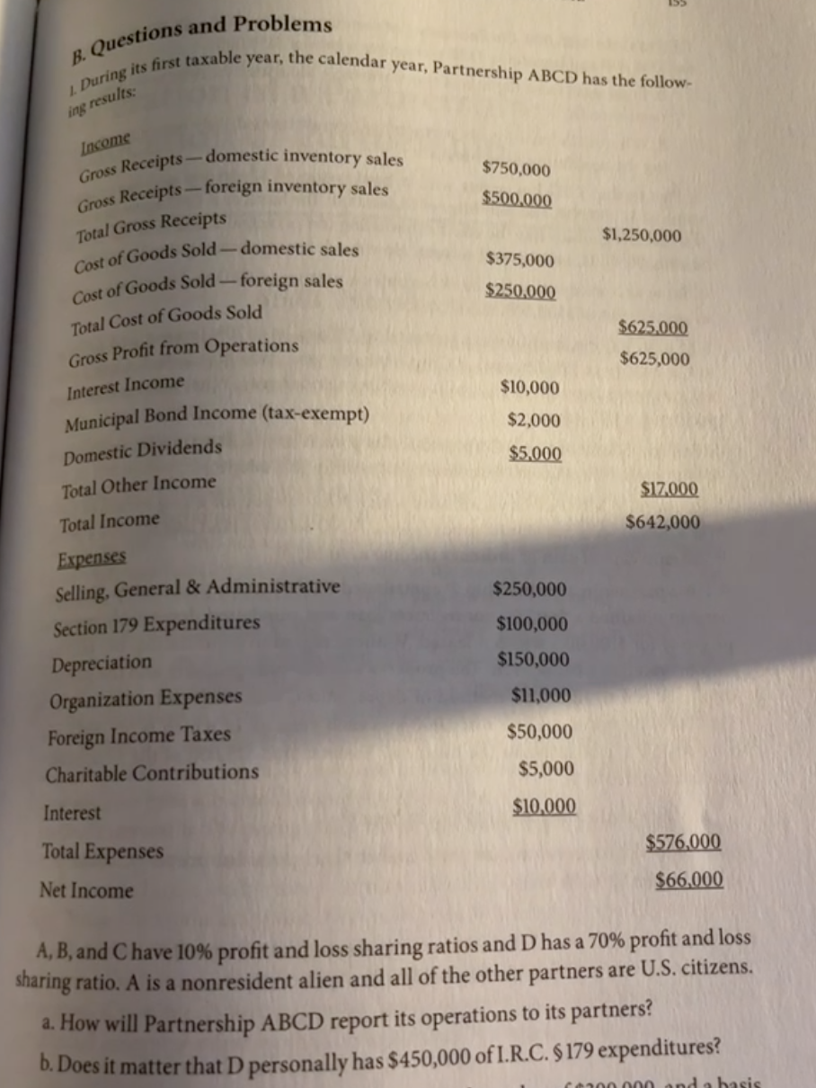 Solved B. Questions And Problems 1. During Its First Taxable | Chegg.com