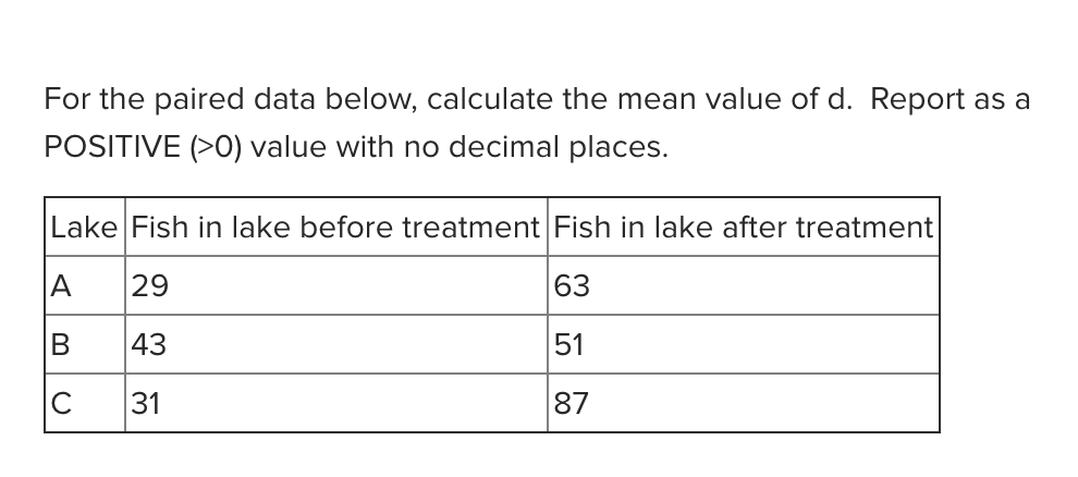 Solved For the paired data below, calculate the mean value | Chegg.com