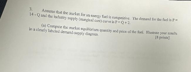 Solved 3. Assume that the market for an energy fuel is | Chegg.com