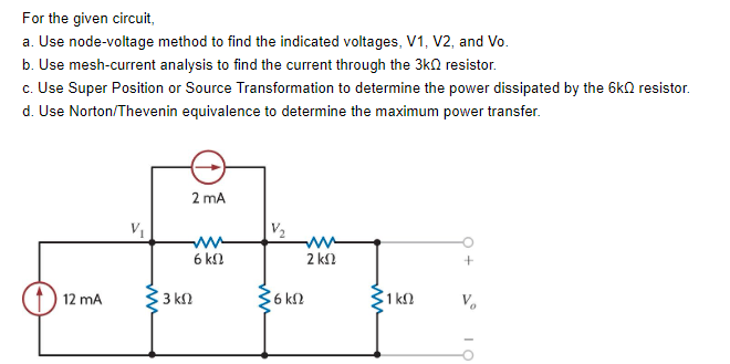 Solved For the given circuit, a. Use node-voltage method to | Chegg.com