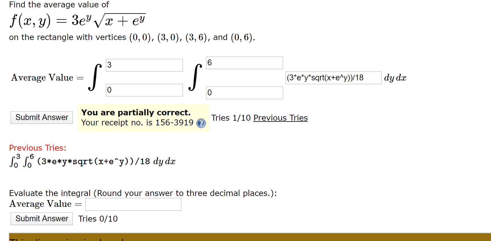 Find The Average Value Of F X Y 3ey Va Ey On Chegg Com