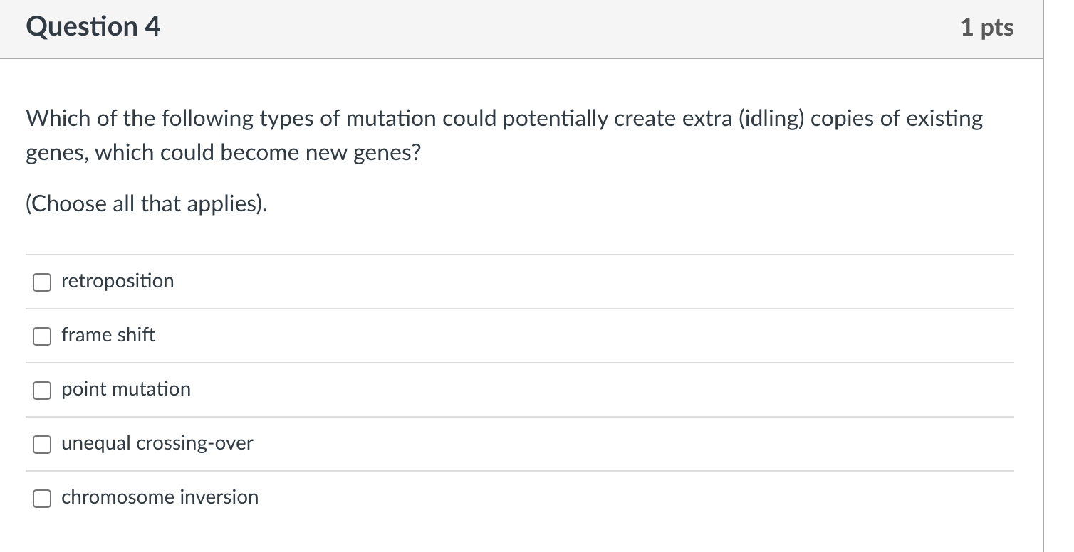 Solved Question 3 1 pts Which of the genetic events could | Chegg.com