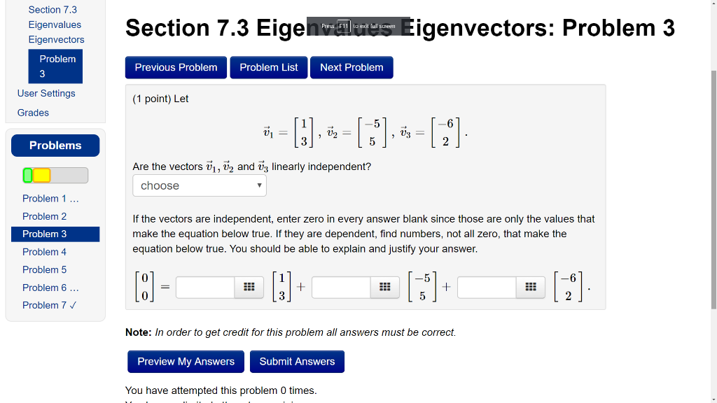 Solved Section 7.3 Eigenvalues Eigenvectors Section 7.3 | Chegg.com